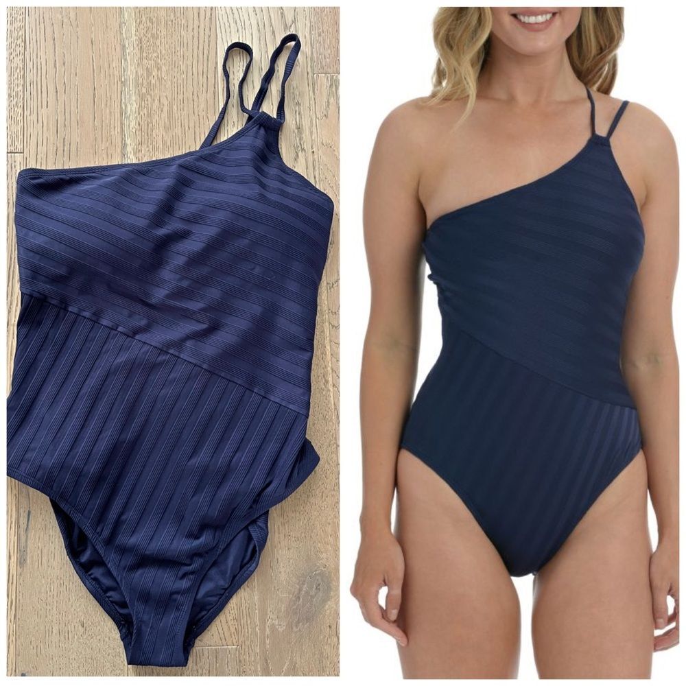 La Blanca Navy One Shoulder Linea Costa Swimsuit 18W NWOT